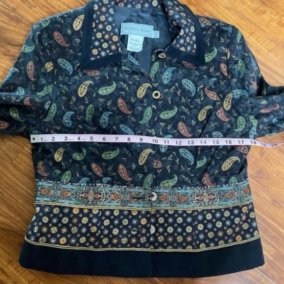 Vintage Howard Wolf 90s Black Metallic Embroidered Beaded Jacket Size 12P Retro - Picture 14 of 16